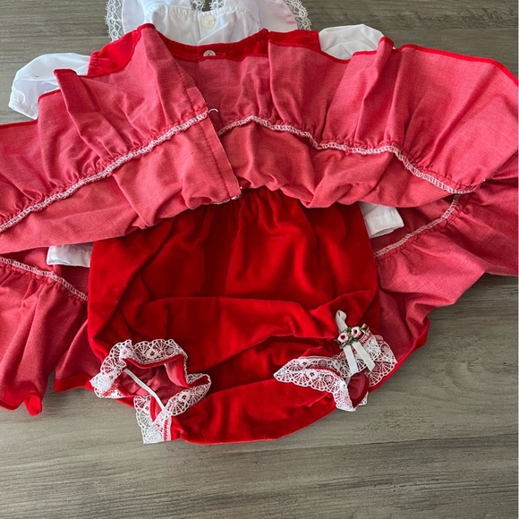 Babyfair x Vintage Tiered Red Velvet Baby Holiday Dress with Bloomers - Picture 3 of 12